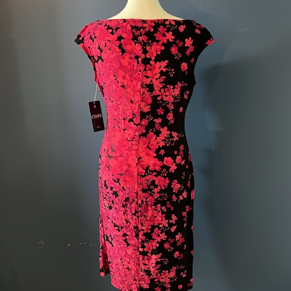 Chaps- Stunning sleeveless black and hot pink floral dress- women's small NWT - Picture 2 of 11